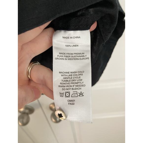 Quince Black European Linen Boho Lagenlook Short Sleeve Swing Dress Pockets S - Picture 5 of 8